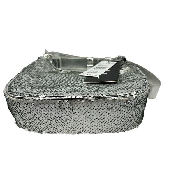 Nicole Miller Silver Sequin Shiny Strap Shoulder Bag Purse Logo Formal Dressy - Picture 7 of 8